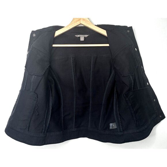 Spanner Womens Denim Jean Jacket Rhinestone Collar Boho Snap Button Black Size 2 - Picture 9 of 12